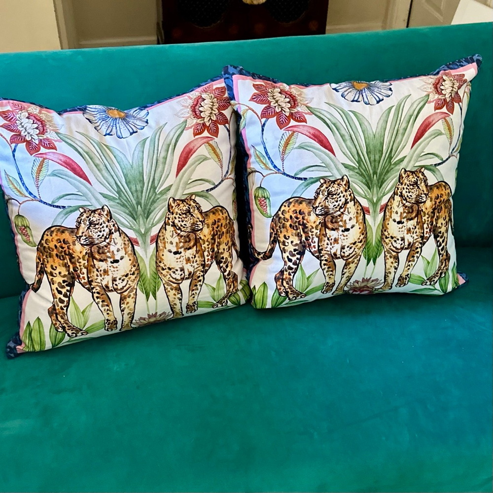 Southern Living Chinoiserie Leopard Floral Print Pillow Covers 20” X 20” - Picture 2 of 3